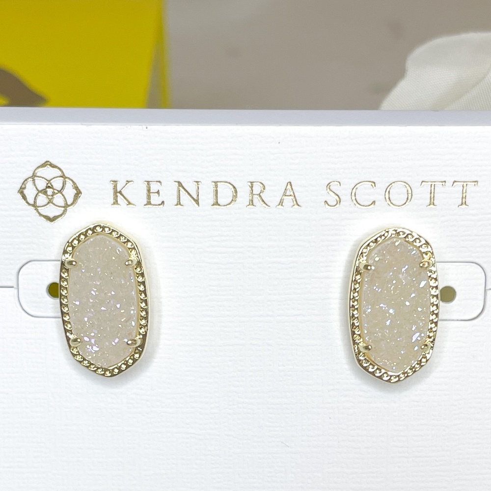 NWT Kendra Scott Ellie Gold Stud Earrings in Iridescent Drusy